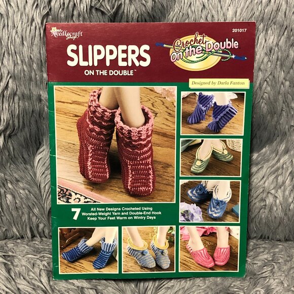 SLIPPERS ON THE DOUBLE Crochet Patterns 7 Designs 2000 Darla Fanton - Picture 1 of 4